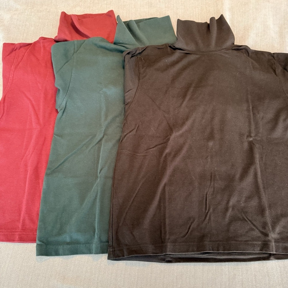 St Johns Bay Turtleneck Shirts Large Lot of 3 Cotton Red Green Black